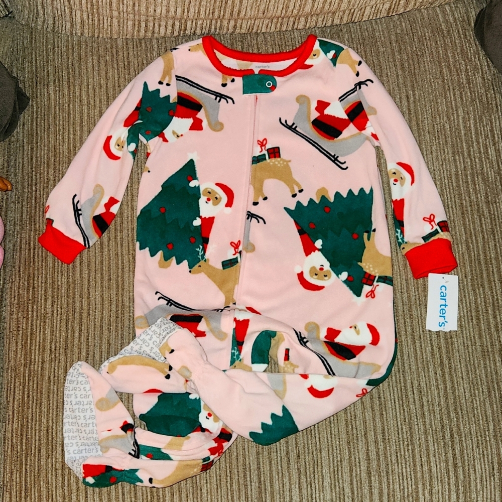 NWT Carter's footed pajamas 24 months pink w/Christmas themed prints
